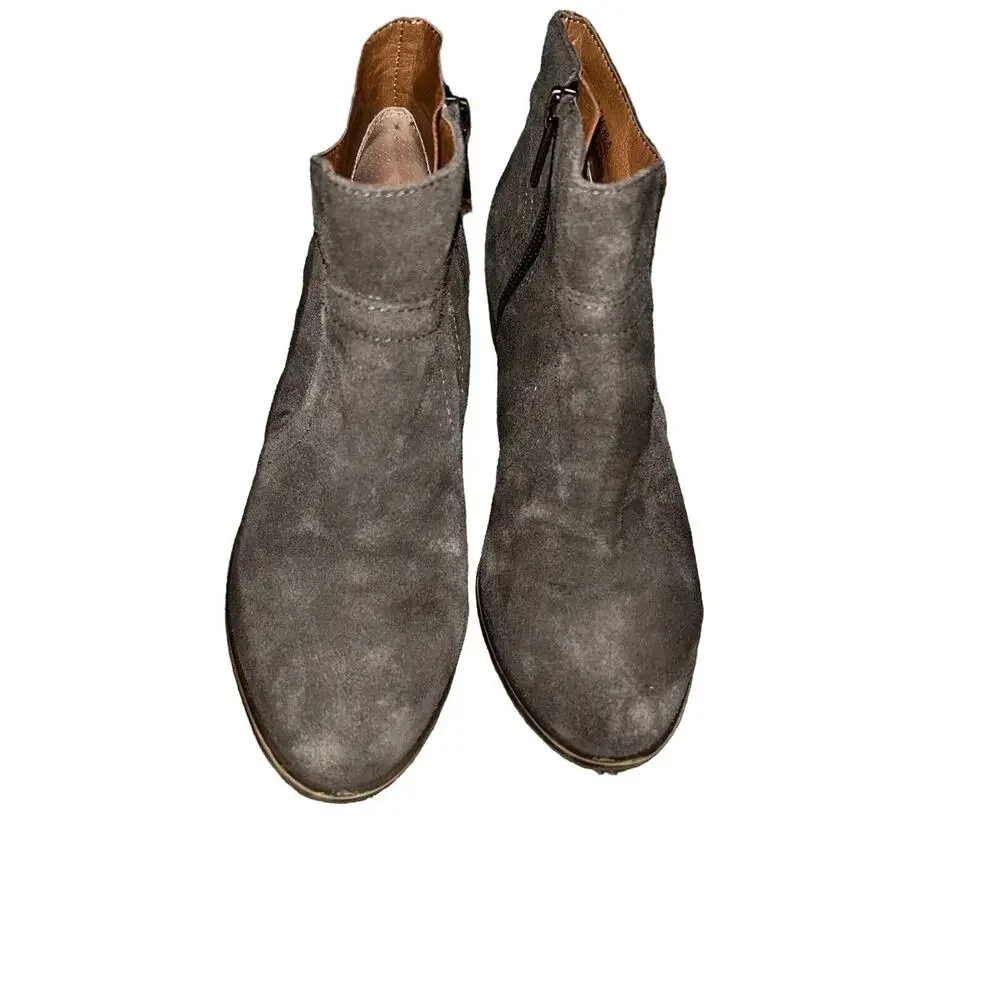 Lucky Brand Boots Womens 6.5 M Brolley Ankle Bootie Brown Suede Cuban Zip‎ Up
